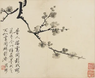Paisagens, Flores e Pássaros: Ameixa, Dinastia Qing, 1780 (tinta sobre papel)
